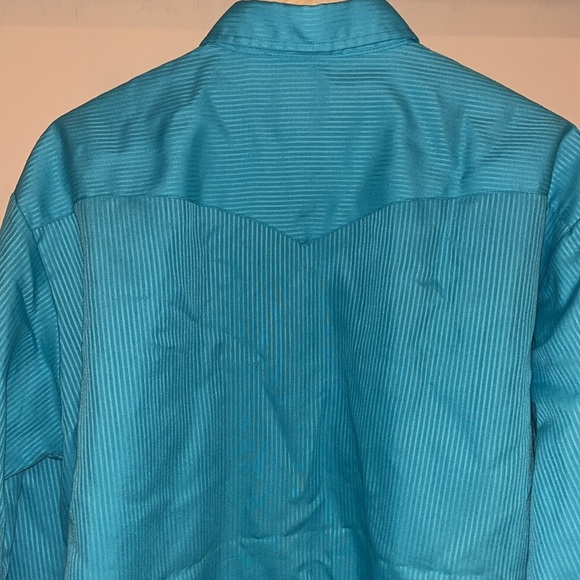 MWG Vintage Mens western wear turquoise blue sheen striped button down SZ XL - Picture 11 of 11